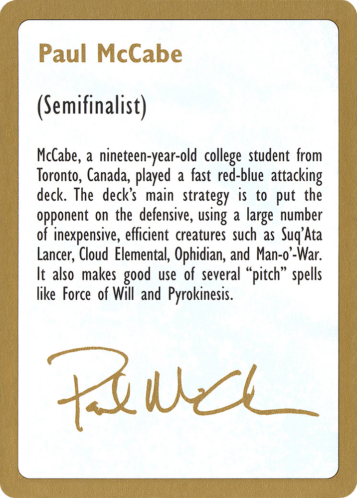 Paul McCabe Bio (WCD-) - World Championship Decks 1997