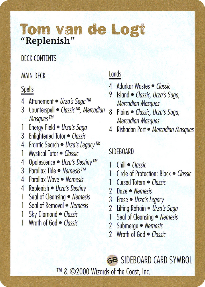 Tom van de Logt Decklist (2000) (WCD-) - World Championship Decks 2000