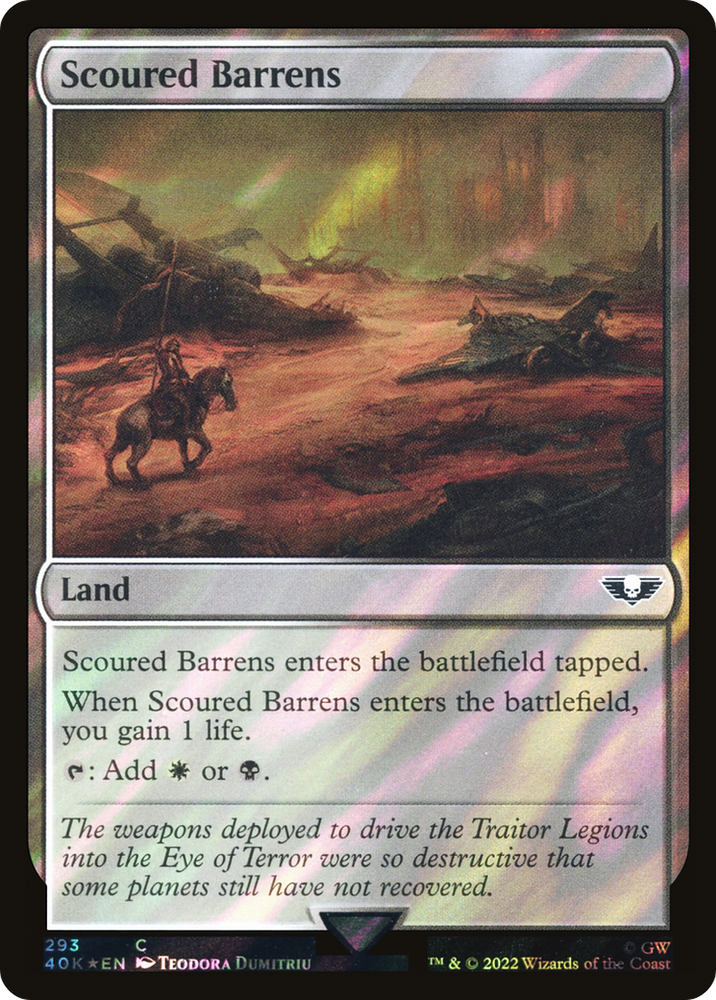 Scoured Barrens (Surge Foil) (40K-293★) - Warhammer 40,000 Commander Foil