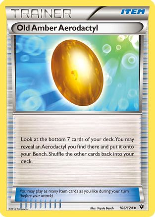 Old Amber Aerodactyl 106/124  - Reverse Holofoil XY  Fates Collide - Uncommon