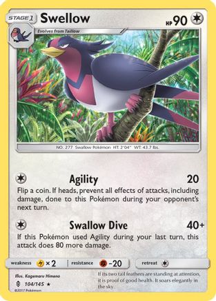 Swellow 104  - Reverse Holofoil SM  Guardians Rising - Rare