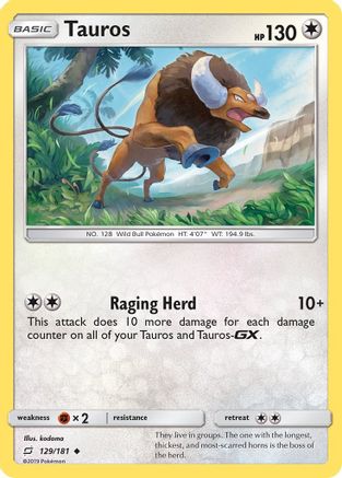 Tauros 129  - Reverse Holofoil SM  Team Up - Uncommon