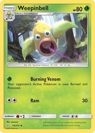 Weepinbell 014/214  - Reverse Holofoil SM  Unbroken Bonds - Uncommon
