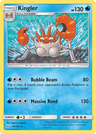 Kingler 047/214  - Reverse Holofoil SM  Unbroken Bonds - Rare