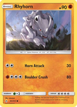 Rhyhorn (93) 093/214  - Reverse Holofoil SM  Unbroken Bonds - Common