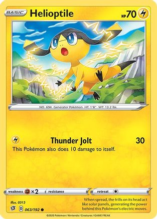 Helioptile 063/192  - Reverse Holofoil SWSH02 Rebel Clash - Common