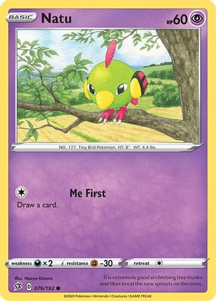 Natu 076/192  - Reverse Holofoil SWSH02 Rebel Clash - Common