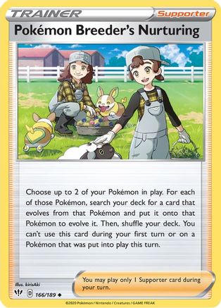 Pokemon Breeder's Nurturing 166/189  - Reverse Holofoil SWSH03 Darkness Ablaze - Uncommon