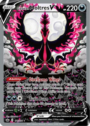 Galarian Moltres V (Alternate Full Art) 177/198  - Holofoil SWSH06 Chilling Reign - Ultra Rare