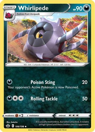 Whirlipede 106/198  - Reverse Holofoil SWSH06 Chilling Reign - Uncommon