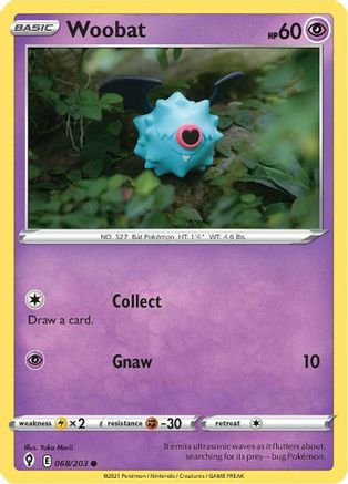 Woobat 068/203  - Reverse Holofoil SWSH07 Evolving Skies - Common