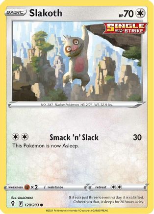Slakoth 129/203  - Reverse Holofoil SWSH07 Evolving Skies - Common