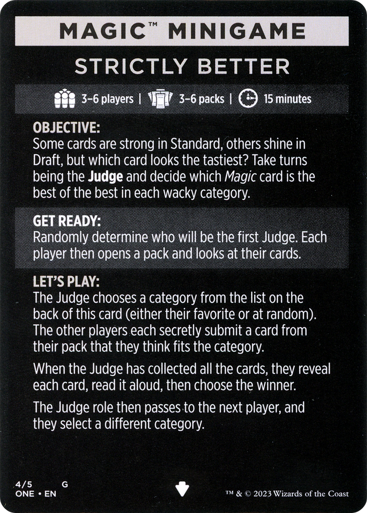 Strictly Better // Strictly Better (cont'd) (MONE-004) - Phyrexia: All Will Be One Minigames