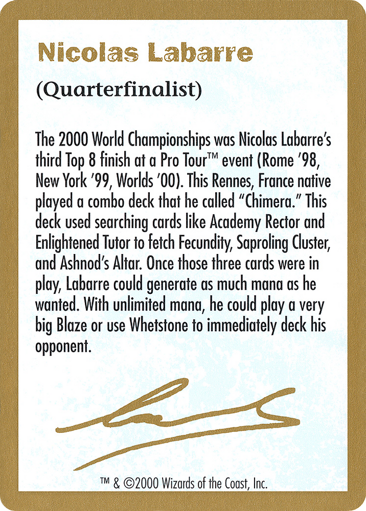 Nicolas Labarre Bio (WCD-) - World Championship Decks 2000