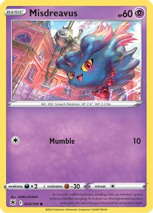 Misdreavus 058/189  - Reverse Holofoil SWSH10 Astral Radiance - Common