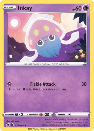 Inkay (077) 077/196  - Reverse Holofoil SWSH11 Lost Origin - Common