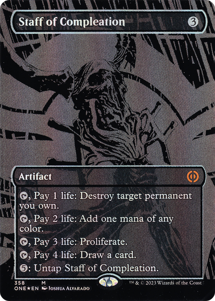 Staff of Compleation (Oil Slick Raised Foil) (ONE-358) - Phyrexia: All Will Be One (Borderless) Foil