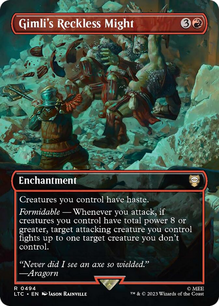 Gimli's Reckless Might (Borderless) (LTC-494) - Tales of Middle-earth Commander (Borderless) Foil