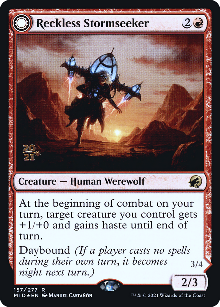 Reckless Stormseeker (PRE-157) - Innistrad: Midnight Hunt Promos: (Double Faced Transform) Foil