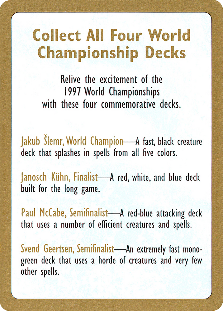 1997 World Championships Ad (WCD-) - World Championship Decks 1997