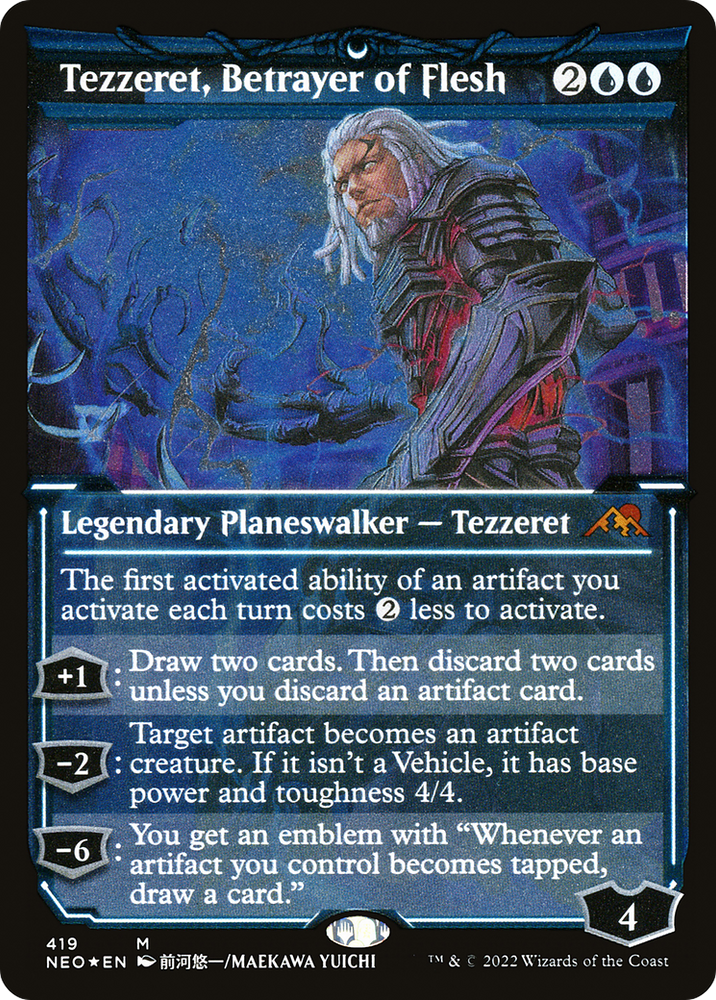 Tezzeret, Betrayer of Flesh (NEO-419) - Kamigawa: Neon Dynasty: (Showcase) Etched Foil