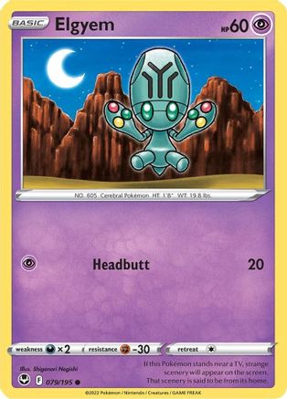 Elgyem 079/195  - Reverse Holofoil SWSH12 Silver Tempest - Common