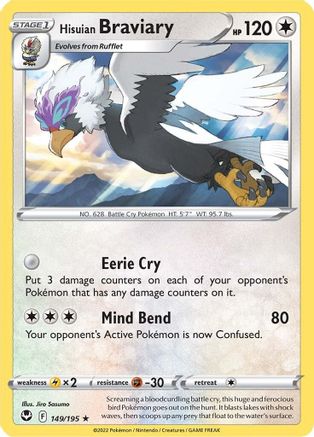 Hisuian Braviary 149/195  - Reverse Holofoil SWSH12 Silver Tempest - Rare