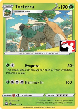 Torterra 008/172  - Holofoil Prize Pack Series Cards - Rare