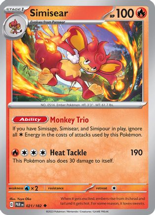 Simisear 021/182  - Reverse Holofoil SV04 Paradox Rift - Uncommon