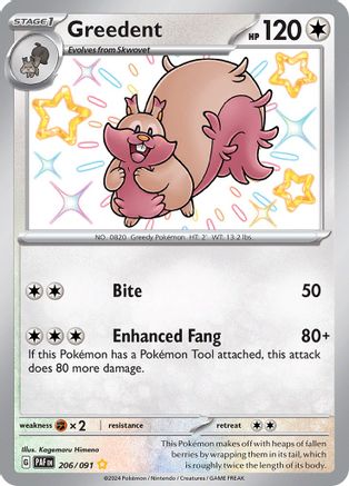 Greedent 206/091  - Holofoil SV Paldean Fates - Shiny Rare