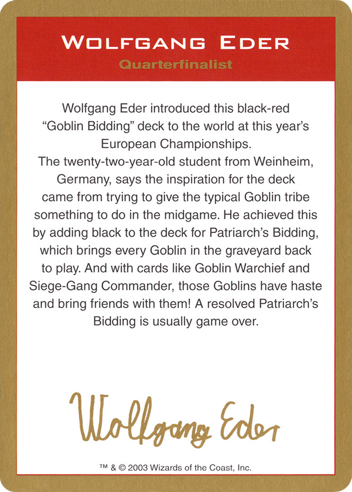 Wolfgang Eder Bio (WCD-) - World Championship Decks 2003