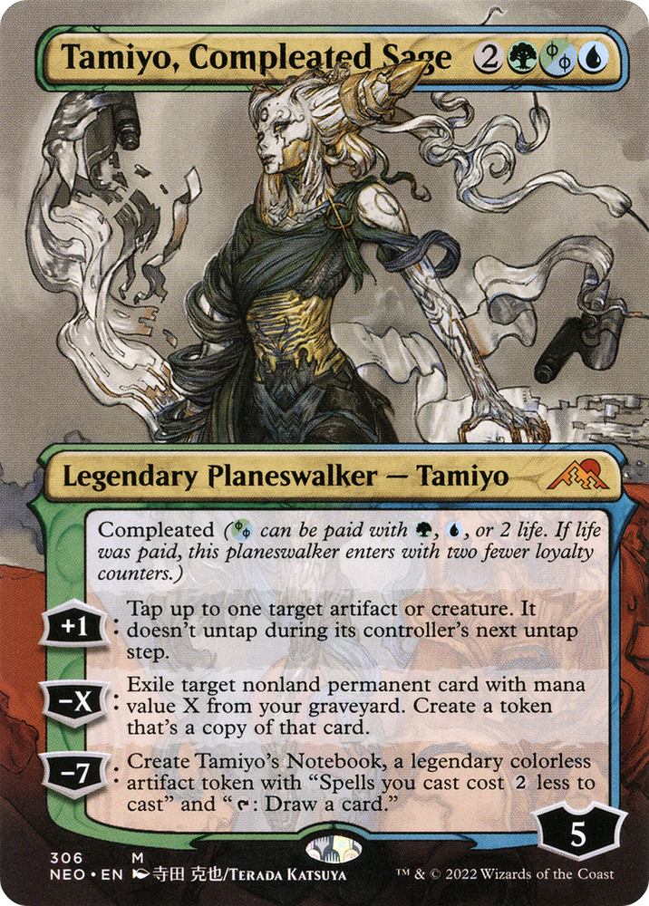 Tamiyo, Compleated Sage (Borderless) (NEO-306) - Kamigawa: Neon Dynasty (Borderless) Foil