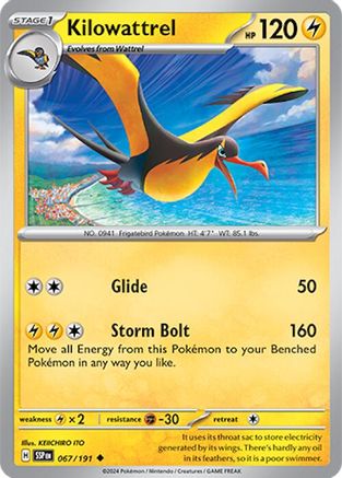 Kilowattrel 067/191  - Reverse Holofoil SV08 Surging Sparks - Uncommon
