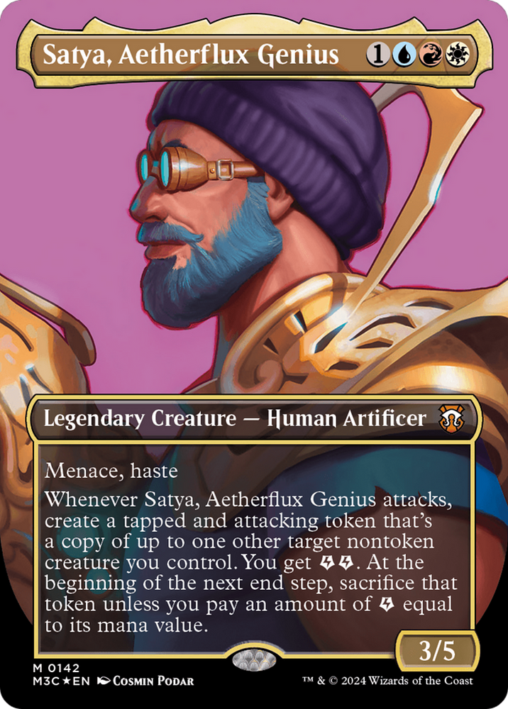 Satya, Aetherflux Genius (Borderless) (Ripple Foil) (M3C-142) - Modern Horizons 3 Commander (Borderless) Foil