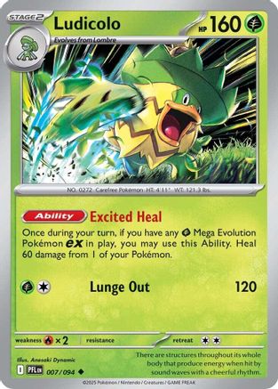 Ludicolo 007/094  - Reverse Holofoil ME02 Phantasmal Flames - Uncommon