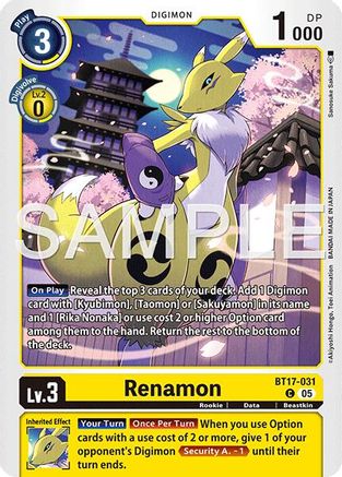 Renamon (BT17-031) (Alternate Art) (BT17-031) - Starter Deck 22: Amethyst Mandala Advanced Deck Set
