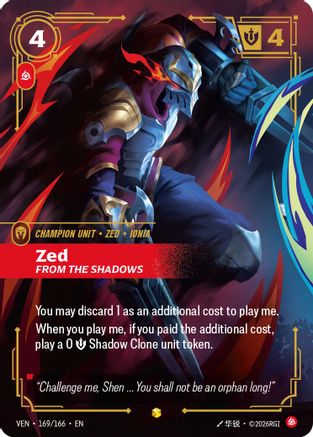 Zed, From the Shadows (Overnumbered) (169/166) - Vendetta Foil