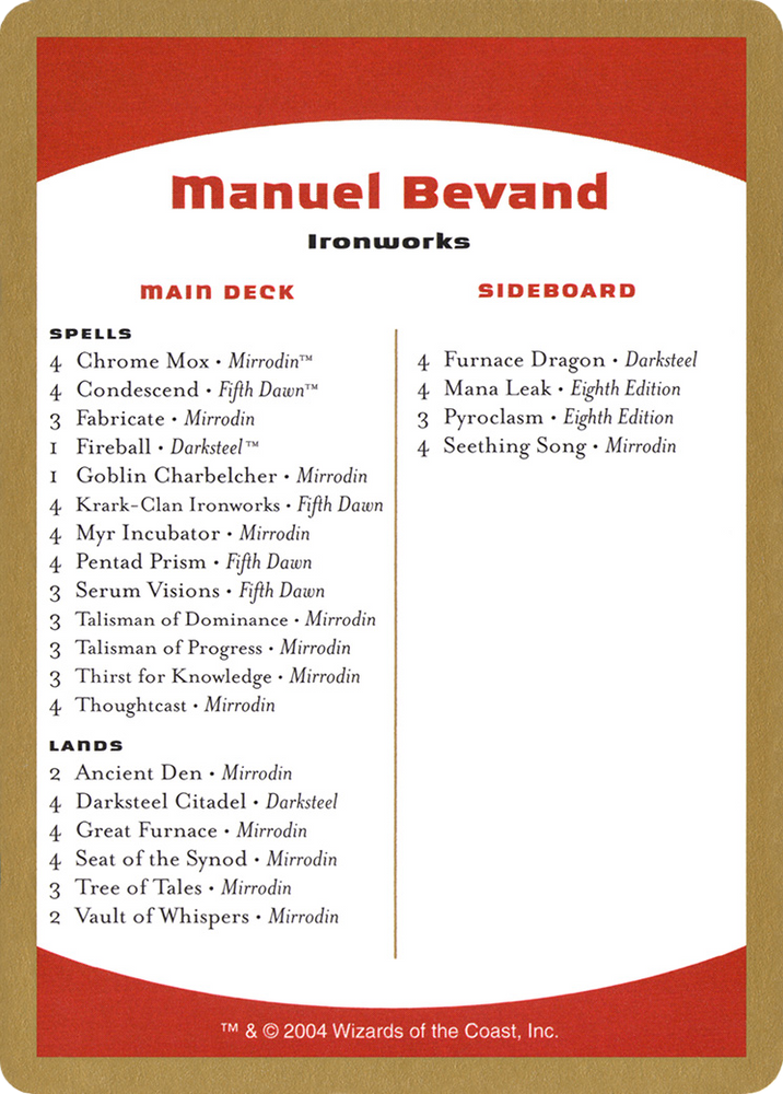 Manuel Bevand Decklist (WCD-) - World Championship Decks 2004