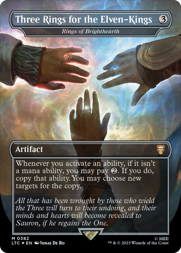 Three Rings for the Elven-Kings - Rings of Brighthearth (Surge Foil) (LTC-382) - Tales of Middle-earth Commander / Three Rings for the Elven-Kings (Borderless) Foil