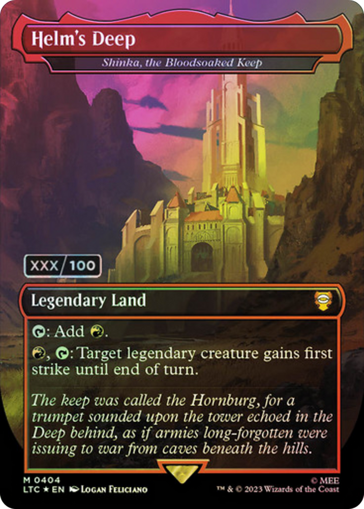 Helm's Deep - Shinka, the Bloodsoaked Keep (Serial Numbered) (LTC-404Z) - Tales of Middle-earth Commander / Helm's Deep (Borderless) Foil