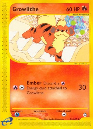 Growlithe (51) 051  - Reverse Holofoil Aquapolis - Uncommon