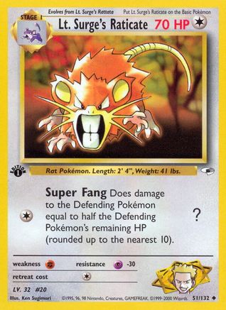 Lt. Surge's Raticate 051/132  - Unlimited Gym Heroes - Uncommon