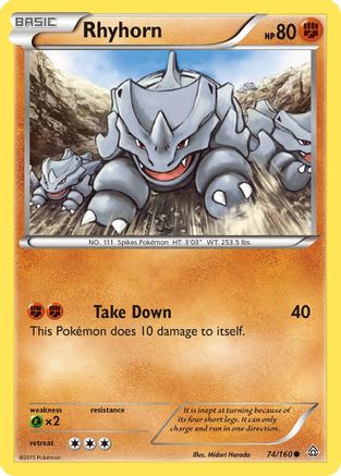 Rhyhorn 074  - Reverse Holofoil XY  Primal Clash - Common