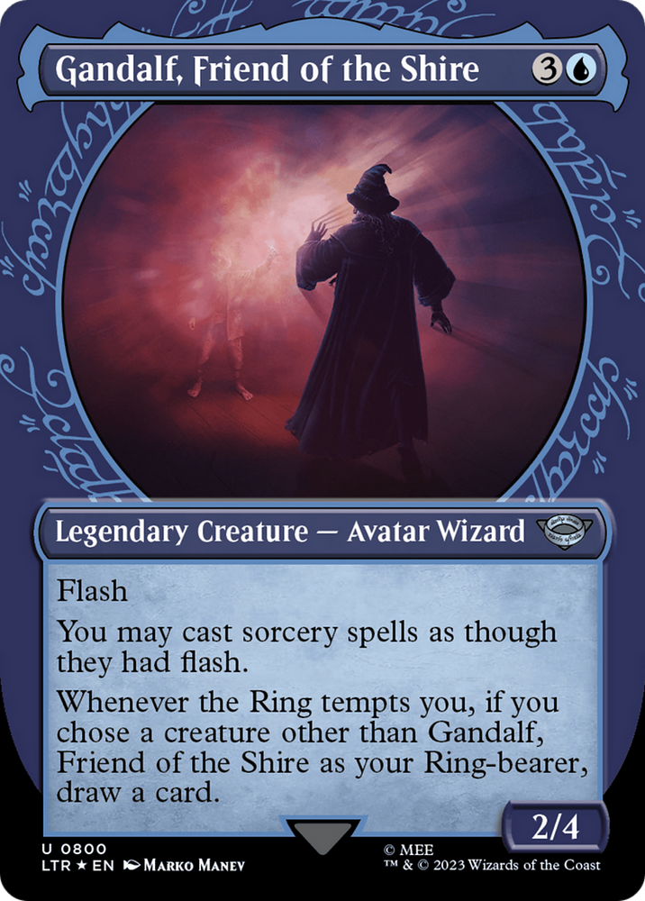 Gandalf, Friend of the Shire (Showcase) (Surge Foil) (LTR-800) - The Lord of the Rings: Tales of Middle-earth: (Showcase) (Borderless) Foil