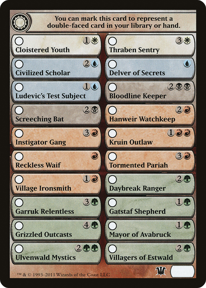 Checklist Card - Innistrad (ISD-) - Innistrad Tokens