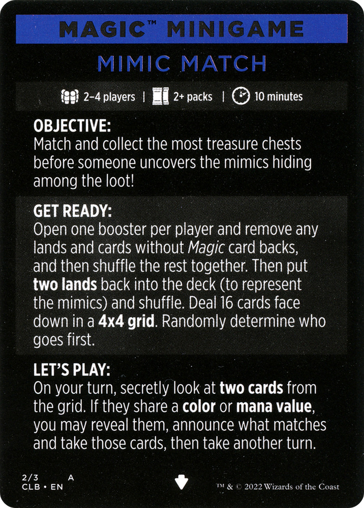 Mimic Match // Mimic Match (cont'd) (MCLB-002) - Commander Legends: Battle for Baldur's Gate Minigames