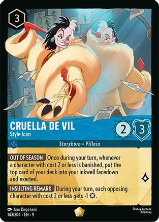 Cruella de Vil Style Icon Disney Lorcana trading card