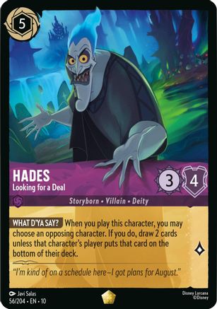 Hades Looking for a Deal Disney Lorcana trading card