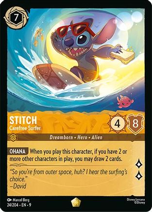 Stitch Carefree Surfer Disney Lorcana trading card