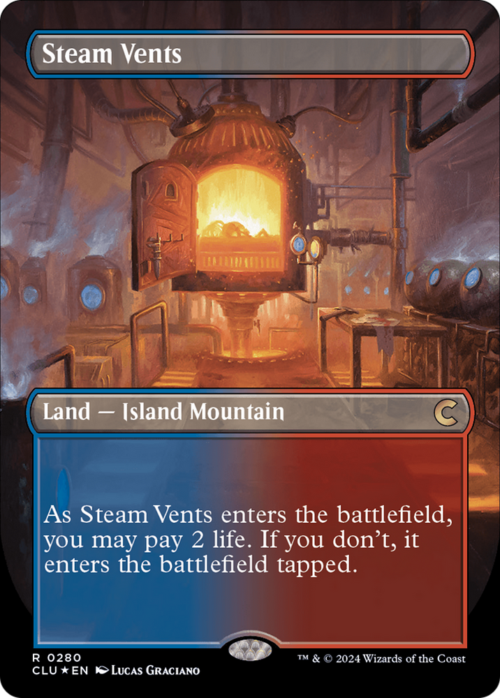 Steam Vents (Borderless) (CLU-280) - Ravnica: Clue Edition (Borderless) Foil